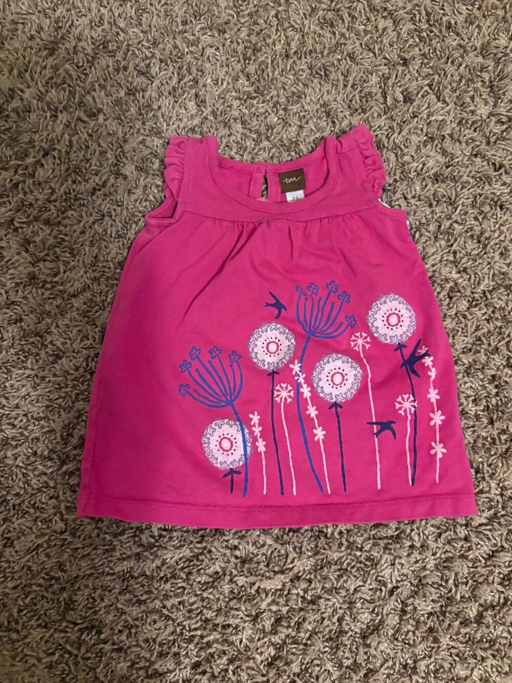 Tea Collection Floral Graphic Dress 3-6 Month Dark Pink 100% Cotton Short Sleeve
